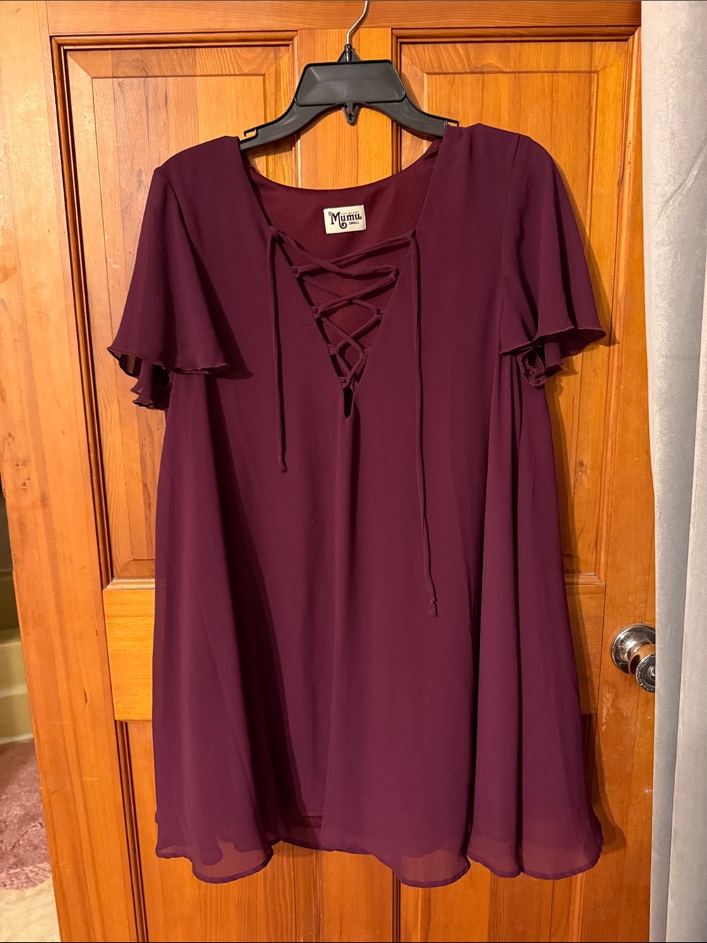 Show Me Your MuMu Lace-Up Plum Swing Mini Dress
